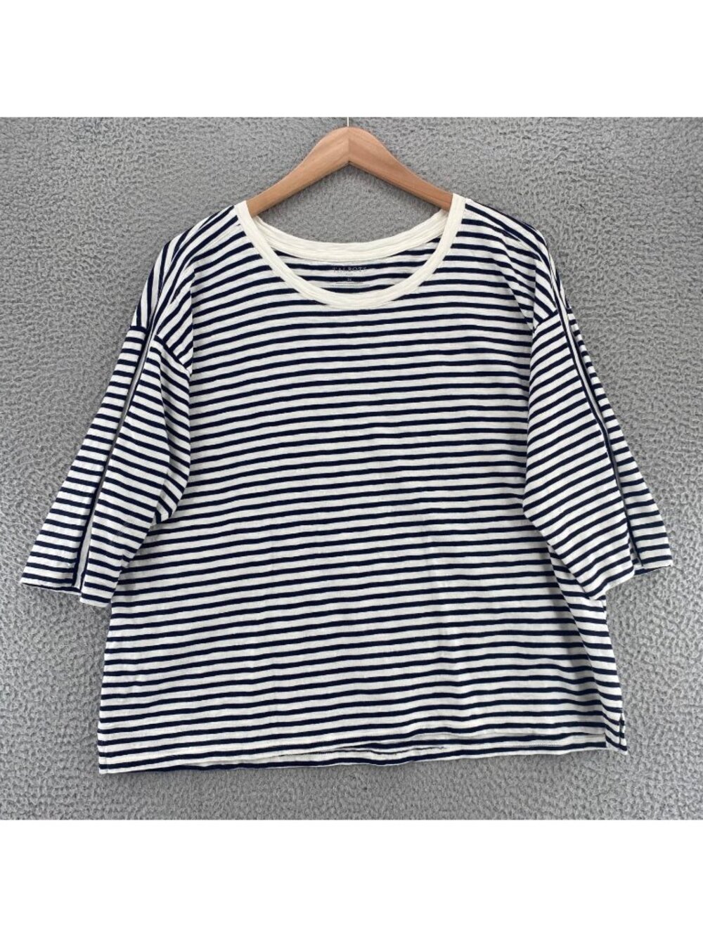 Talbots Top Womens 2X Navy Striped Cotton Stretch Knit Tee 3/4 Sleeve Crew Neck